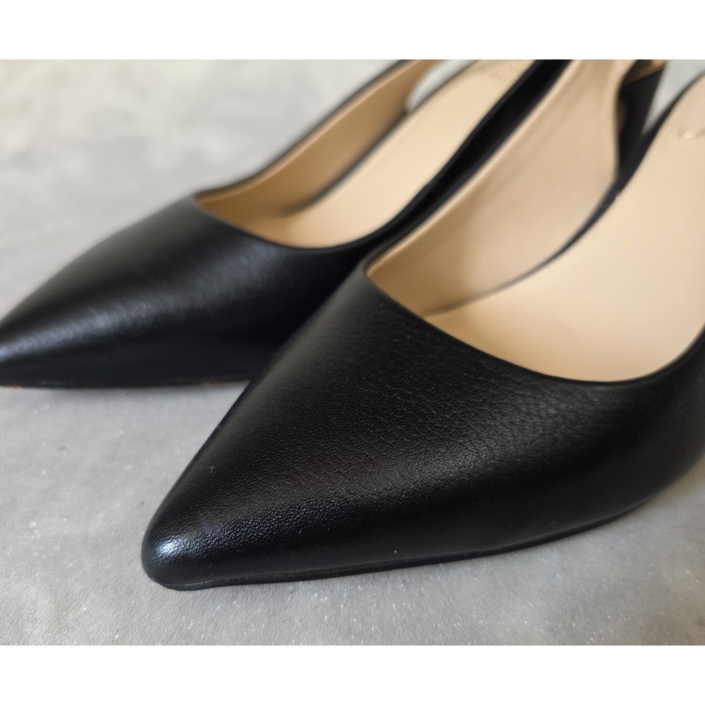 Vince Camuto Hamden Slingback Pumps Black Leather Block Heel Pointed Toe Sz 7.5 - Picture 2 of 16